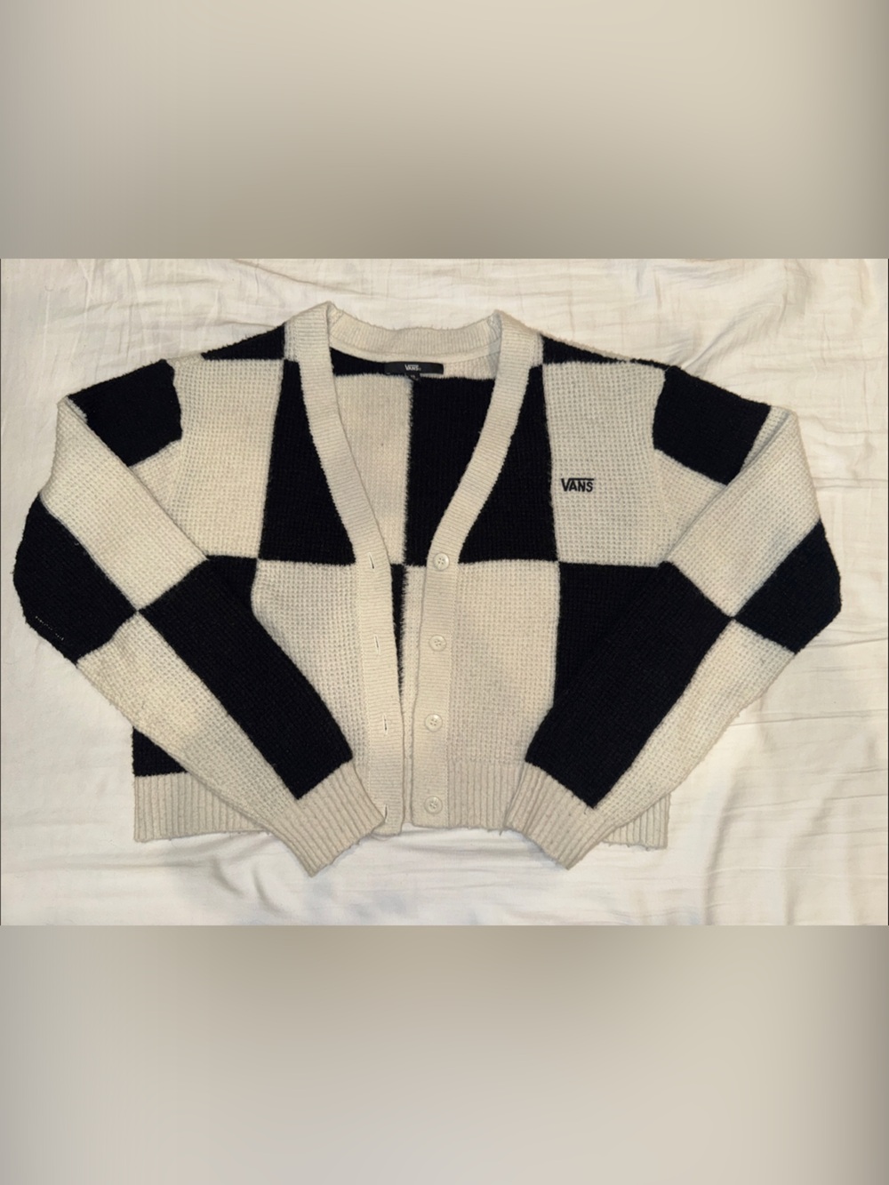 Vans Black & White Checkerboard Knit Cardigan